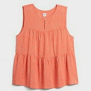 GAP Tiered Linen Blend Pink Dot Sleeveless Top